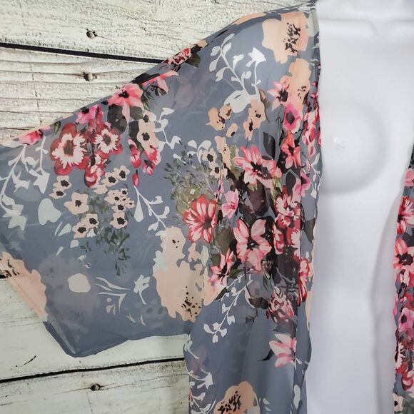 Women’s Floral Kimono Cardigan Sheer Lightweight Open Front Size M - Picture 2 of 6